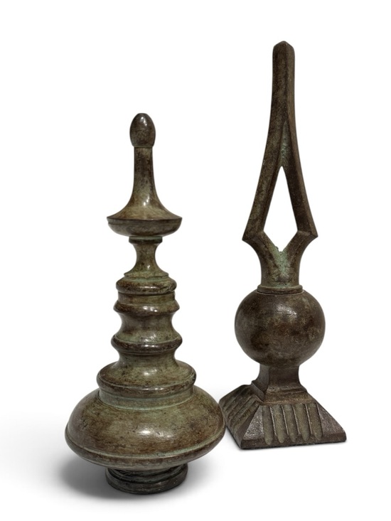 Vintage Other - Vintage Bronze-Green Decorative Finial Pair Heavy Sculptural Mantel Accents